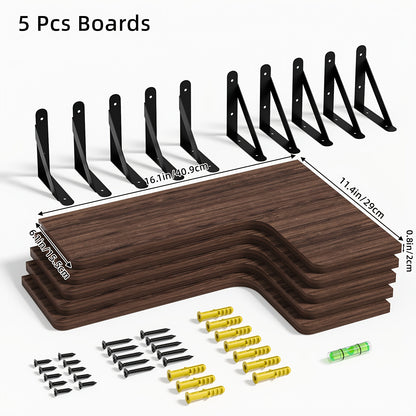 Corner Floating Shelves Rustic Wood 5 or 6 Piece Wall Mounted Heavy Duty Space Saving Storage Shelf for Bathroom Kitchen Bedroom Living Room, Easy Install 8 Colors