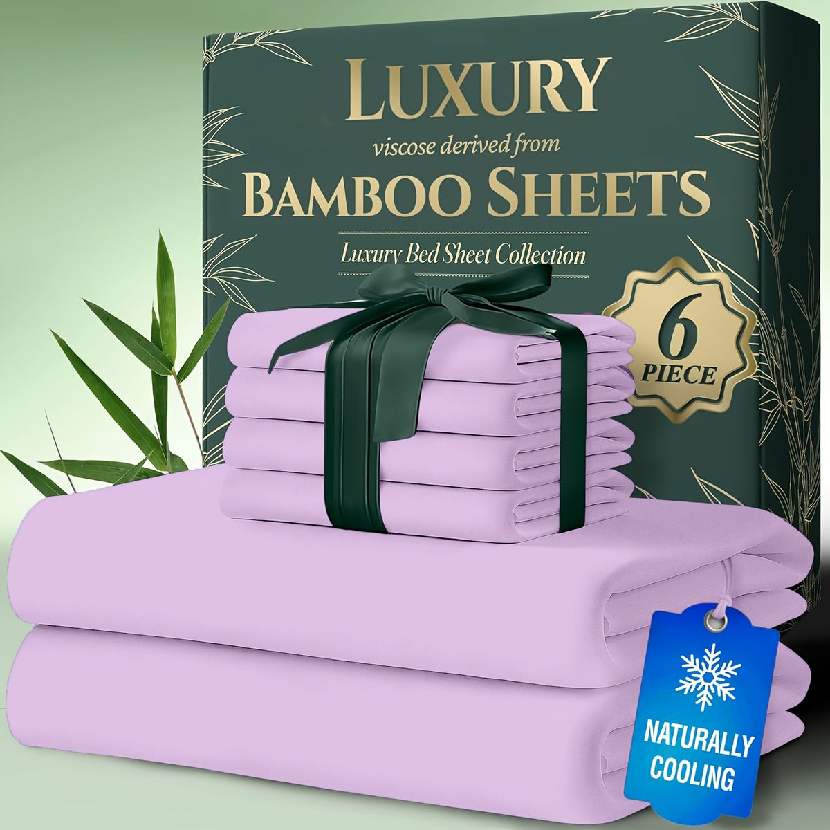 Bamboo Cooling Bed Sheets 6 Piece Set - 17 Inch Deep Pocket Fitted Sheet for Hot Sleepers, Cloud-Soft Luxury Flat Sheet & Pillowcases, Twin Full Queen King, Breathable Hypoallergenic Bedroom Bedding