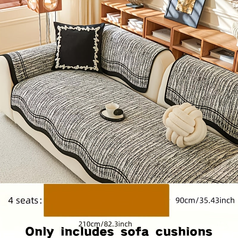Chenille Sofa Cover Cushion 2 3 4 Seater Non-Slip Anti-Scratch Couch Protector, Premium Minimalist Sofa Slipcover All Season Universal Fit for Living Room Bedroom, Black Grey Beige Coffee