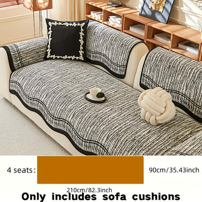 Chenille Sofa Cover Cushion 2 3 4 Seater Non-Slip Anti-Scratch Couch Protector, Premium Minimalist Sofa Slipcover All Season Universal Fit for Living Room Bedroom, Black Grey Beige Coffee
