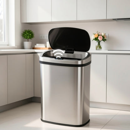 Touchless Motion Sensor Trash Can 13 Gallon Stainless Steel, Automatic Sensor Garbage Can with Lid Anti-Fingerprint Mute Design, 50L Kitchen Waste Bin for Office Bedroom Living Room, Multiple Colors