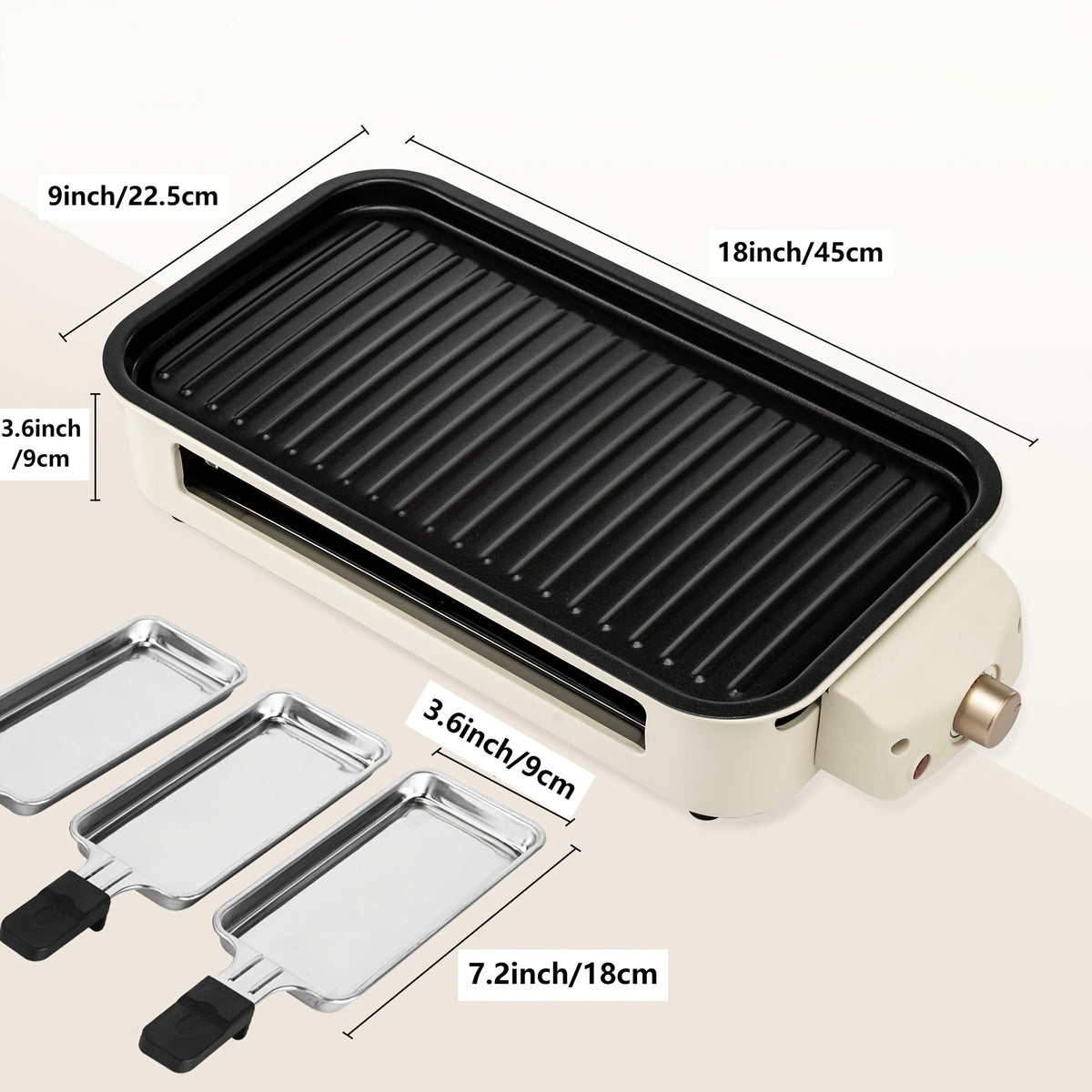 Raclette Grill Set Indoor Electric 1700W Smokeless BBQ with 3 Mini Cheese Pans – Non-Stick Removable Plate 16x9" Dishwasher Safe Stainless Steel Tabletop Grill for Couples Family Party – Black Green Beige Red