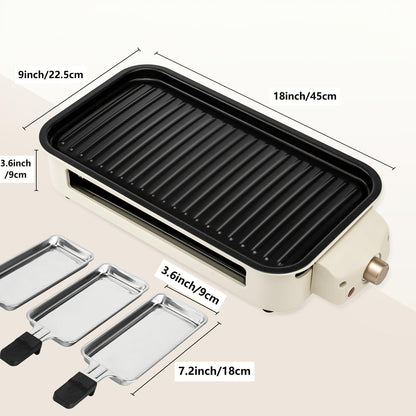 Raclette Grill Set Indoor Electric 1700W Smokeless BBQ with 3 Mini Cheese Pans – Non-Stick Removable Plate 16x9" Dishwasher Safe Stainless Steel Tabletop Grill for Couples Family Party – Black Green Beige Red