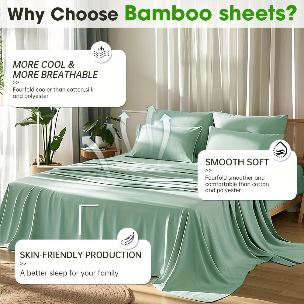 2000TC Bamboo Cooling Sheet Set Ultra Soft – 16 Inch Deep Pocket Fitted Sheet for Hot Sleepers, Shrink Fade Wrinkle Resistant Breathable Bedding | Twin Full Queen King | 11 Colors | Home Viaco