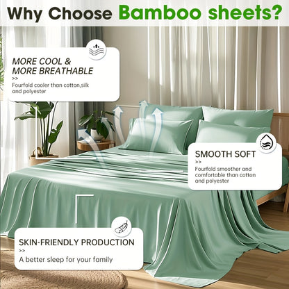 2000TC Bamboo Cooling Sheet Set Ultra Soft – 16 Inch Deep Pocket Fitted Sheet for Hot Sleepers, Shrink Fade Wrinkle Resistant Breathable Bedding | Twin Full Queen King | 11 Colors | Home Viaco