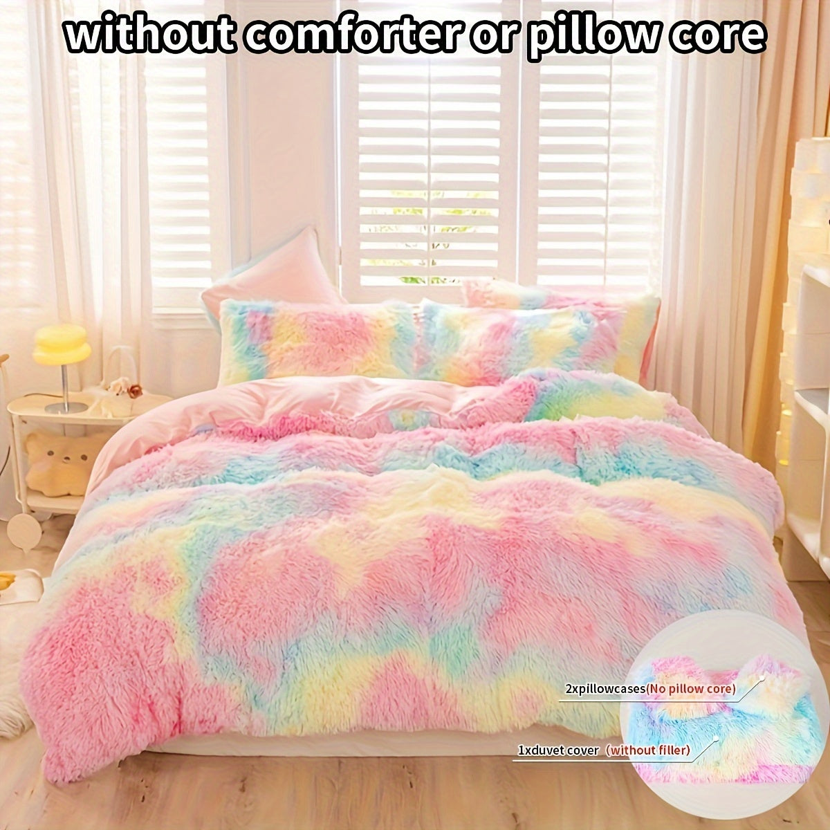 Plush Duvet Cover Set 3-Piece – Soft Fuzzy Comforter Cover with 2 Pillowcases, Cozy Warm Bedding for Bedroom & Dorm, Twin Full Queen King, 14 Colors including Solid & Tie Dye