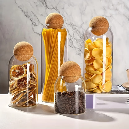 Glass Storage Jars with Cork Lids 3 Pack 17oz 500ml Round Airtight Containers for Kitchen Pantry Tea Nuts Candy Flowers, Reusable Glass Canisters with Spherical Cork Stopper Kitchen Organization