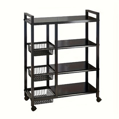 4-Tier Rolling Storage Rack with 3 Wire Baskets – Adjustable Metal Shelf on Wheels for Kitchen, Pantry, Garage, Bathroom & Closet | Movable Standing Organizer Shelf, Housewarming Gift