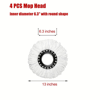 Spin Mop Replacement Heads Microfiber 360° - 4 or 8 Pack Refills for Standard Rotary Mop, Machine Washable, Reusable, Fits Wood Tile Laminate Marble Floors