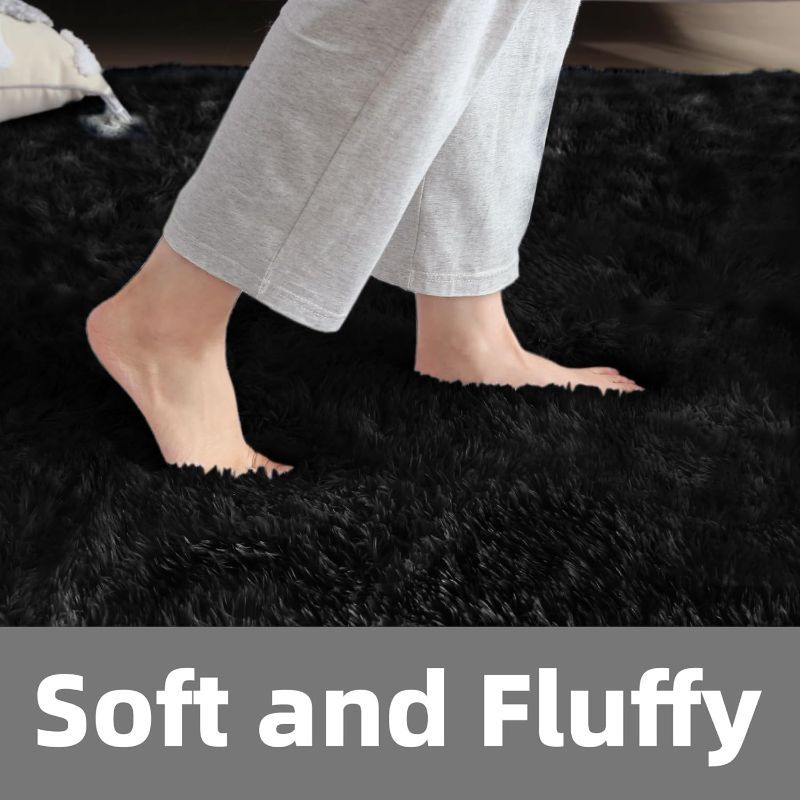 Machine Washable Shaggy Area Rug 650GSM Thick Plush – Soft Fluffy Carpet for Living Room Bedroom Playroom, Jacquard Tie-Dye & Solid Colors, 5x8 6x9 8x10 Ft, Black Grey White Pink Blue