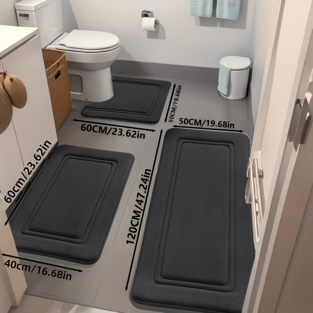 Bath Mat Set 3 Piece Non-Slip Absorbent Bathroom Rugs, Thick 2.5D Sponge Shower Mats for Bathroom Floor, Soft Quick-Dry Bath Rugs for Heavy Traffic Areas, Grey Beige Black Navy Blue