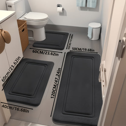 Bath Mat Set 3 Piece Non-Slip Absorbent Bathroom Rugs, Thick 2.5D Sponge Shower Mats for Bathroom Floor, Soft Quick-Dry Bath Rugs for Heavy Traffic Areas, Grey Beige Black Navy Blue
