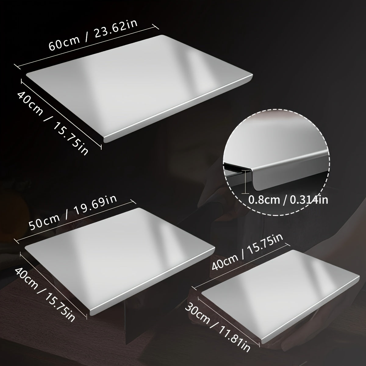 304 Stainless Steel Cutting Board – Rust-Proof Kitchen Chopping Board & Rolling Pastry Board, 3 Sizes, Hygienic Non-Porous Surface for Meat, Vegetables & Dough