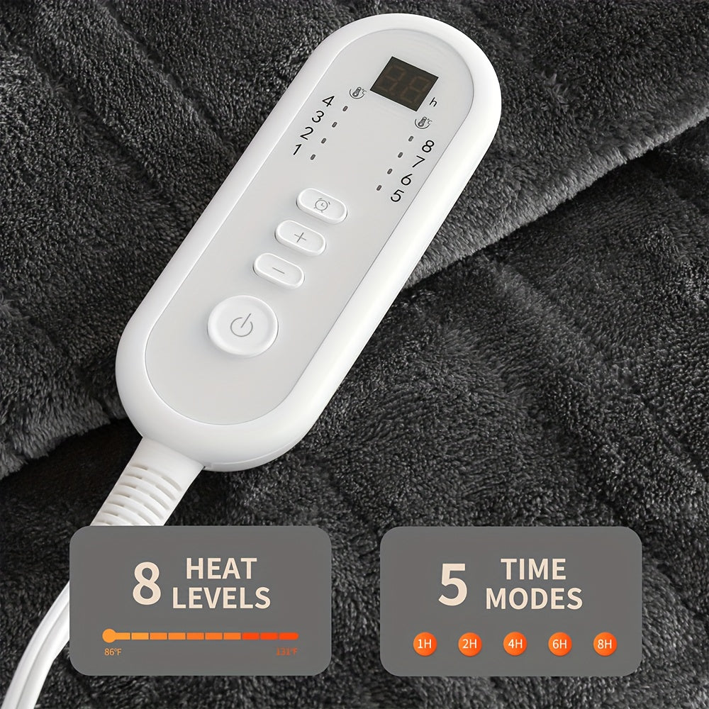 Heated Blanket Electric Flannel with 8 Heat Settings & 10-Hour Auto Off Timer, PTC NTC Dual Overheat Protection, Machine Washable Electric Blanket Throw Twin Full Queen King for Bed Couch Sofa