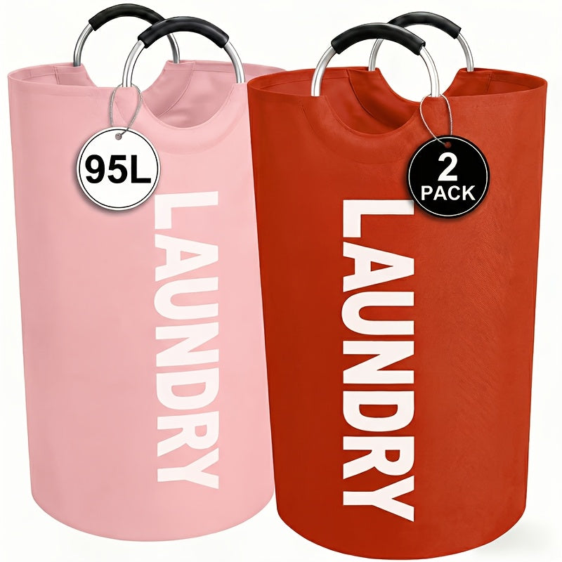 Large Laundry Basket Set of 2, Foldable 25.1 Gallon Elevated Hamper with Half Ring Handle – Collapsible Clothes Hamper for Bedroom, Bathroom & Dorm, Multiple Colors, Sturdy & Space-Saving Design