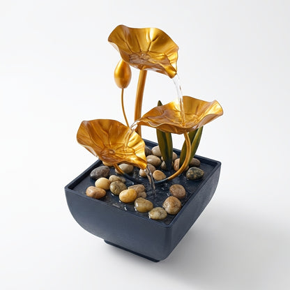 Indoor LED Table Fountain with Waterfall – Tabletop Water Fountain for Home Decor, Relaxation & Meditation, Zen Desk Fountain with LED Light, Lotus & Waterfall Design, Perfect Christmas Gift