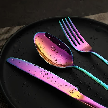 Rainbow Flatware Set Stainless Steel 20 or 60 Piece, Colorful Iridescent Cutlery Set Dishwasher Safe Rust-Resistant, Silverware Set for Home Wedding Restaurant Dining, Forks Knives Spoons