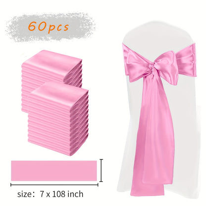 Satin Chair Sashes 60pcs 7x108 Inch Wedding Bow Decorations for Wedding Banquet Party Christmas Thanksgiving Graduation Outdoor Events - 18 Colors