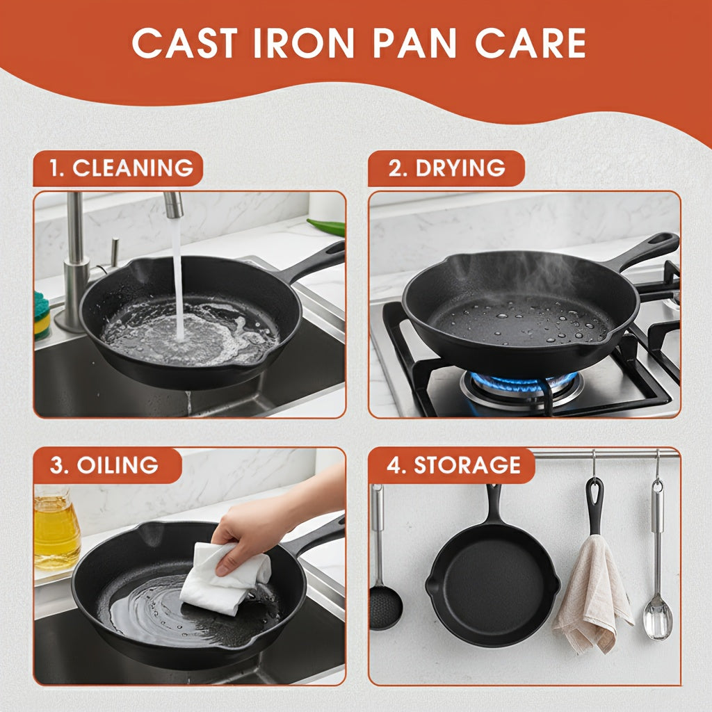 Cast Iron Skillet Set 3 Piece Pre-Seasoned – Non-Stick Heavy Duty Frying Pan with Drip Spout, Teflon-Free Natural Seasoning, Induction Gas Oven Campfire Safe, Perfect for Home RV Camping Holiday Cooking
