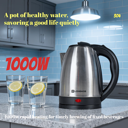 Stainless Steel Electric Water Kettle 2L Large Capacity 1000W Fast Boil 304 Food-Grade Steel Seamless Design Odor-Free BPA-Free for Home Kitchen Family Daily Use