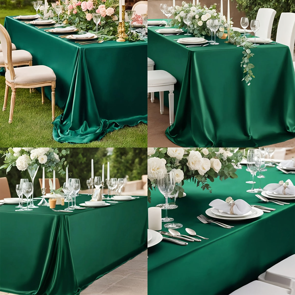Satin Tablecloth 2-Pack 57x102 Inch Rectangular Smooth Fabric Table Cover - Elegant Tabletop Decoration for Wedding Banquet Birthday Party Outdoor Events - Polychrome Champagne Black Dark Green Rose Gold