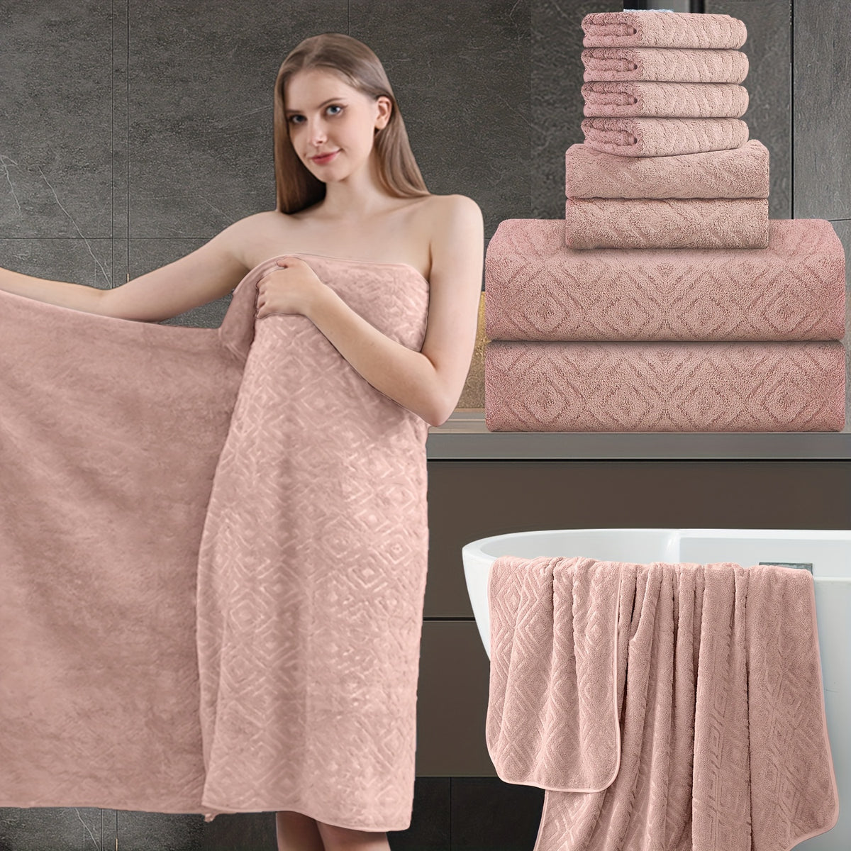 700GSM Bath Towel Set 8 Pack – Ultra-Soft Thick Extra Large Highly Absorbent Quick Dry Towels, Includes 2 Oversized Bath Towels, 2 Hand Towels & 4 Washcloths for Bathroom, Hotel, Gym & Spa