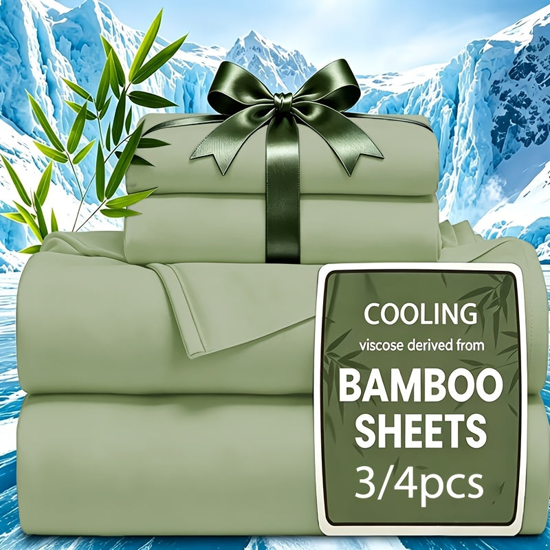 Cooling Bamboo Fiber Sheet Set Twin Full Queen King, 16-Inch Extra Deep Pocket Bed Sheets, Soft Hotel-Style Cooling Bedding for Hot Sleepers, Wrinkle & Shrink Resistant, 13 Colors, 3/4 Piece Set