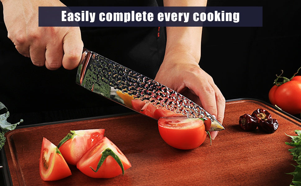Knife Block Set with Self Sharpener 15pcs Hammered Stainless Steel Chef Knife Set with Wooden Block Steak Knives Self Sharpening Kitchen Knives Gift for Men Family