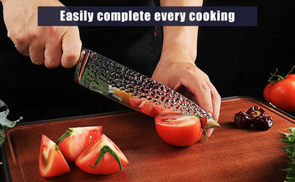 Knife Block Set with Self Sharpener 15pcs Hammered Stainless Steel Chef Knife Set with Wooden Block Steak Knives Self Sharpening Kitchen Knives Gift for Men Family