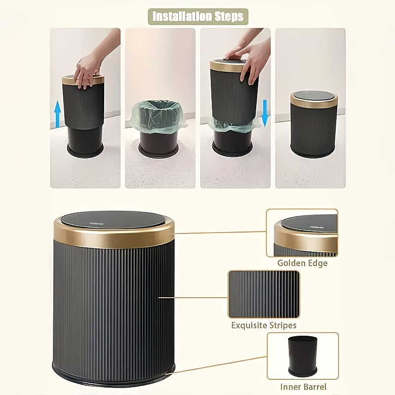 Oval Push Lid Trash Can 3.17gal 4.23gal Luxury Large Capacity Dual Inner Buckets Odor Sealing Modern Garbage Bin for Kitchen Bedroom Bathroom Living Room