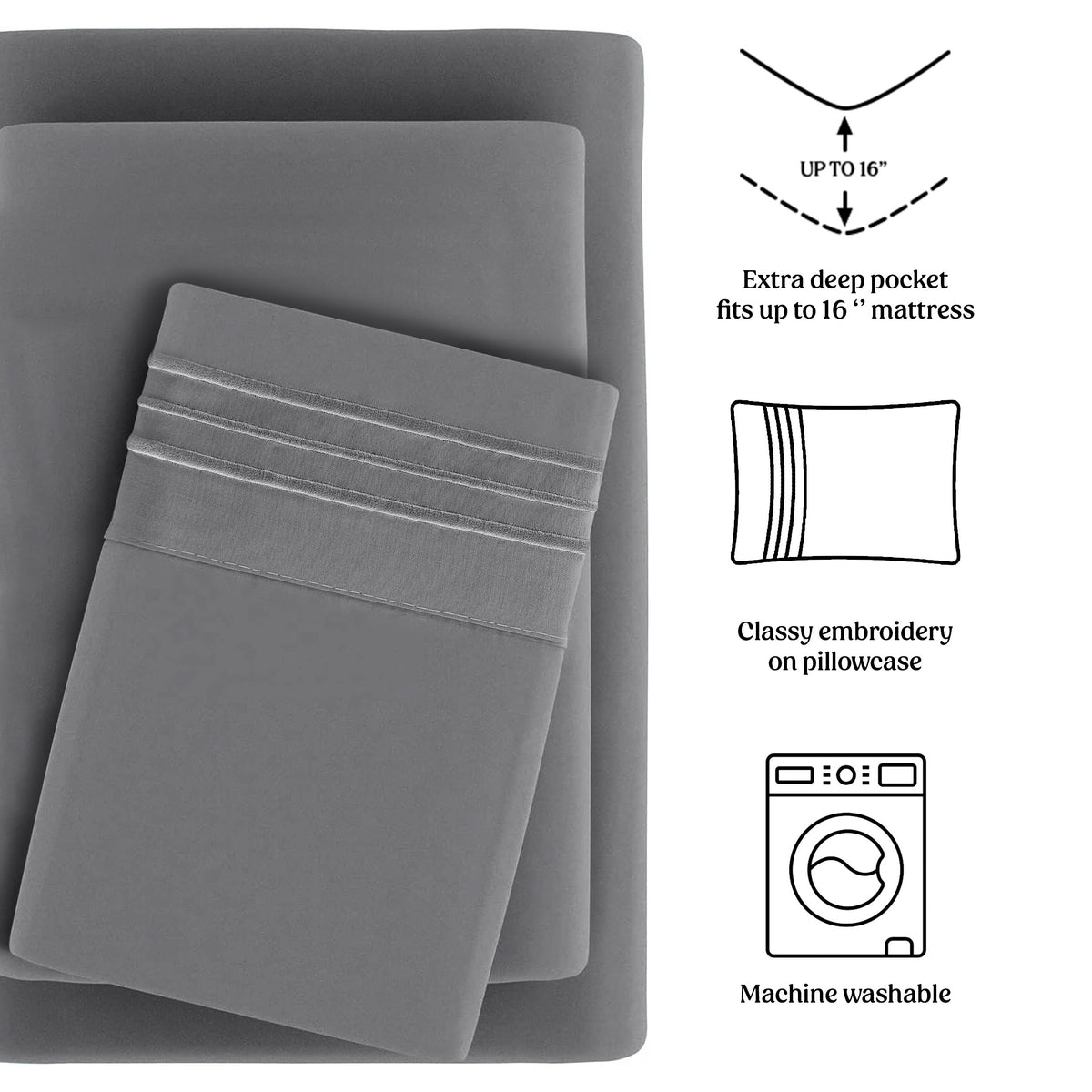 Soft Microfiber Bed Sheet Set 4-Piece 1800 Series 16 Inch Deep Pocket Hotel Luxury Cooling Sheets with Embroidered Pillowcases, Fade & Shrink Resistant, Twin to Cal King, 20 Colors