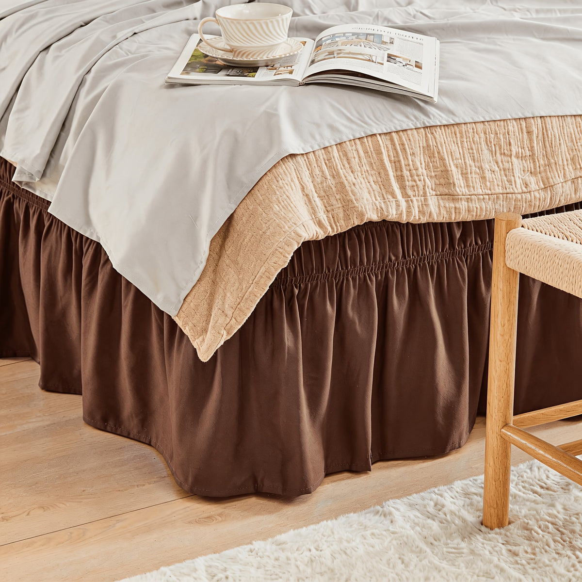 Bed Skirt Wrap Around Elastic – 15 Inch Drop Microfiber Dust Ruffle No Lift Needed Adjustable Hotel Quality Fade Resistant Machine Washable Twin Full Queen King 30 Colors