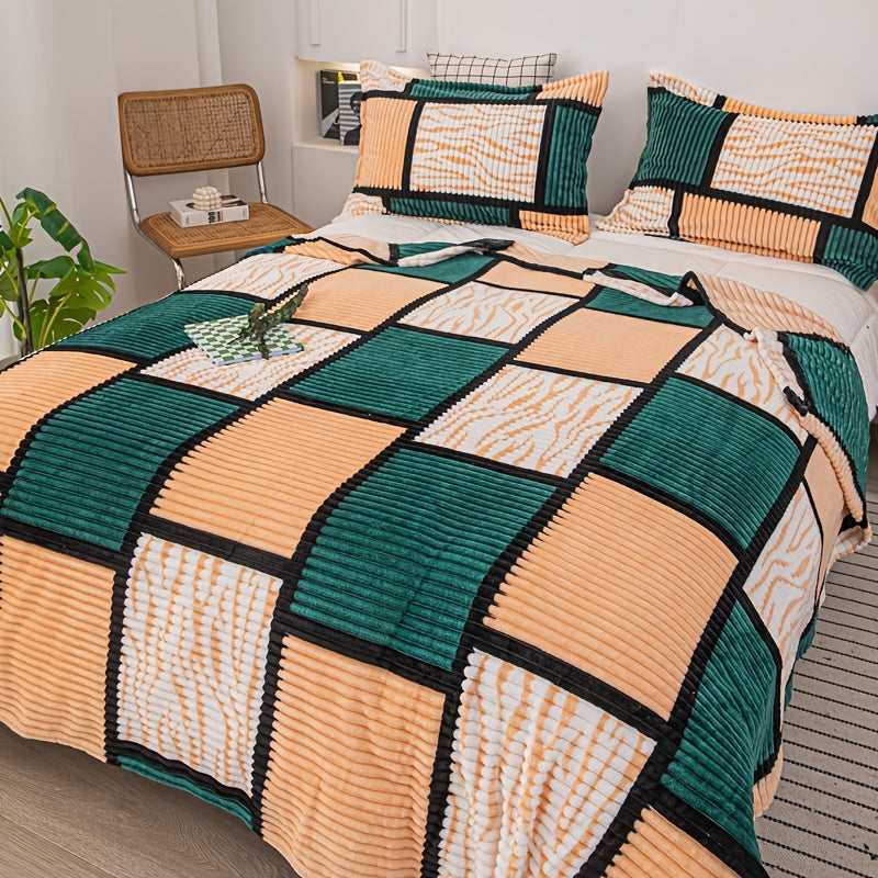 Plaid Throw Blanket Super Soft Cozy Fleece - Multi-Size All-Season Lightweight Blanket for Bed Sofa Couch, Warm Comfortable Grid Print Blanket for Home Office Travel Nap, Modern Farmhouse Style