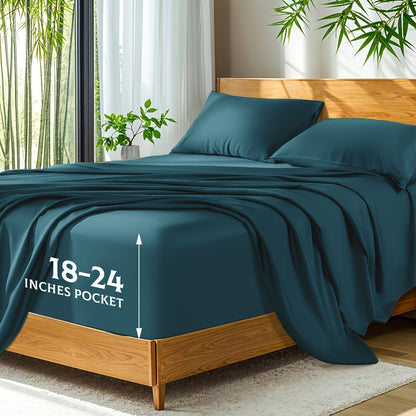 Bamboo Bed Sheets Cooling Twin Full Queen King Size for Hot Sleepers, Breathable Moisture Wicking Soft Bamboo Bedding Set Deep Pocket, Hotel Luxury Sheets 13 Colors Black White Gray Beige