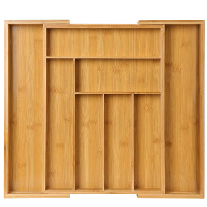 Bamboo Expandable Drawer Organizer with 6-8 Adjustable Compartments – Wooden Cutlery Tray Divider for Kitchen Silverware, Utensils, Knives, Jewelry & Office Supplies in Bedroom or Living Room