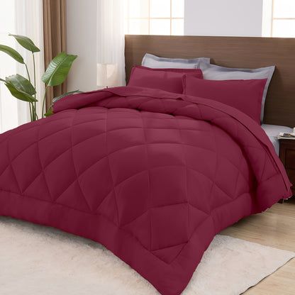 Comforter Set Quilted Bedding All Seasons – Warm Soft Breathable Fluffy Fill Duvet with Pillowcases, Twin XL Full Queen King Cal King, Multiple Colors