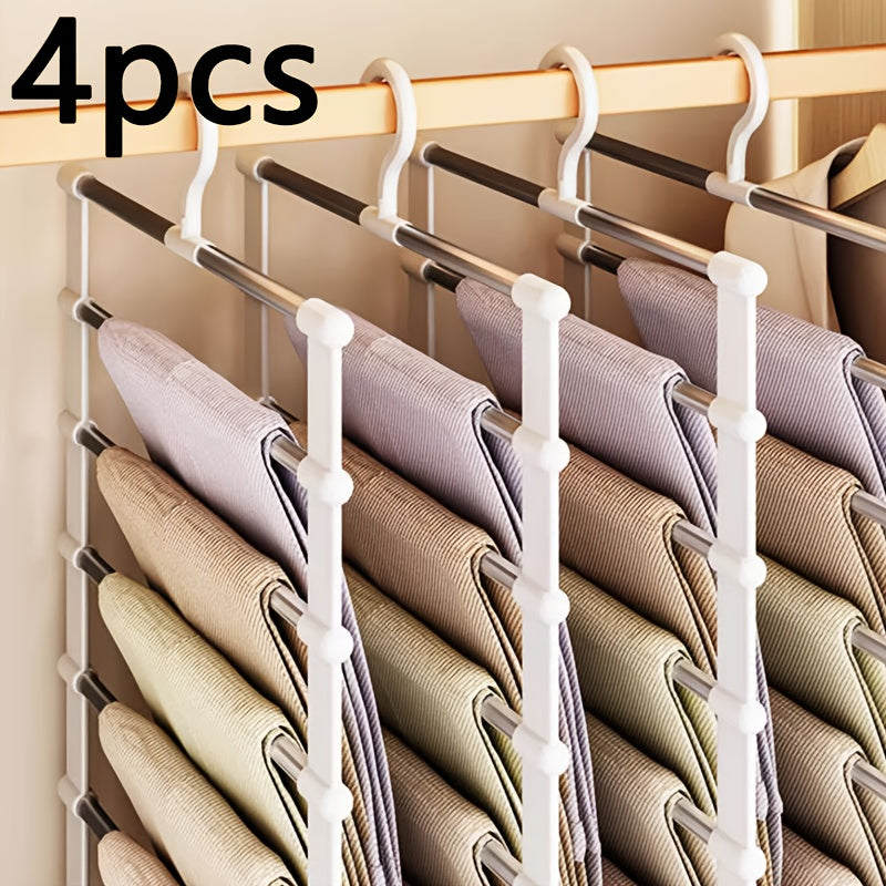 Space Saving Pants Hanger Foldable Multi-Layer 2/4/8-Pack – Stainless Steel Non-Slip Closet Organizer for Jeans, Leggings & Scarves, Stackable Clothes Rack for Bedroom Wardrobe