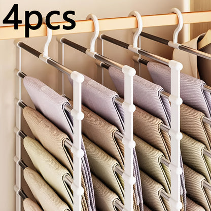 Space Saving Pants Hanger Foldable Multi-Layer 2/4/8-Pack – Stainless Steel Non-Slip Closet Organizer for Jeans, Leggings & Scarves, Stackable Clothes Rack for Bedroom Wardrobe