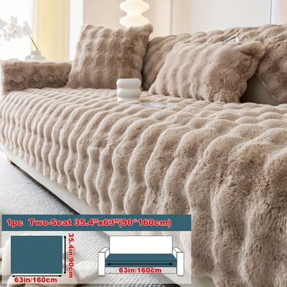 Faux Rabbit Plush Sofa Cover Winter Warm Thickened Anti-Slip Furniture Protector – Soft Pet-Friendly Couch Cover for Living Room Bedroom Office, 4 Colors