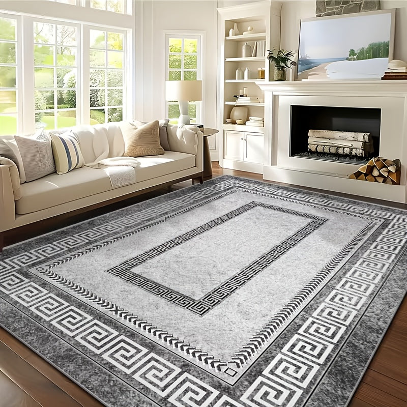 Bohemian Area Rug Crystal Velvet 850GSM Persian Floral Pattern Non-Slip Machine Washable Living Room Bedroom Entryway Rug Grey Multiple Sizes