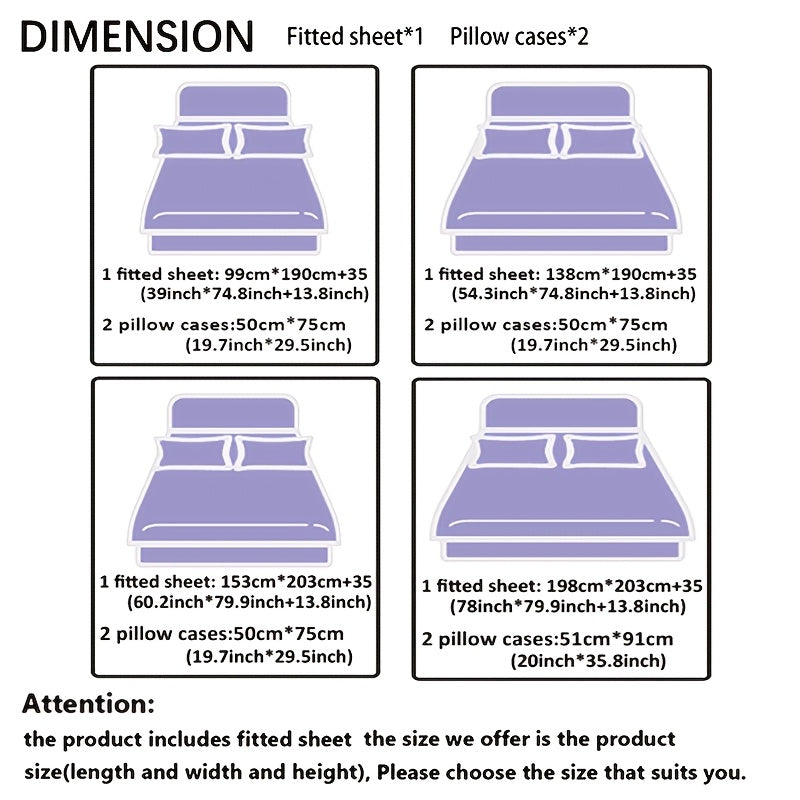 Digital Print Fitted Sheet Set 3 Piece Deep Pocket 15" – Plaid & Mechanical Pattern Bed Sheet with 2 Pillowcases, All Season Microfiber Bedding for Home & Dorm, Twin Full Queen King, 7 Colors