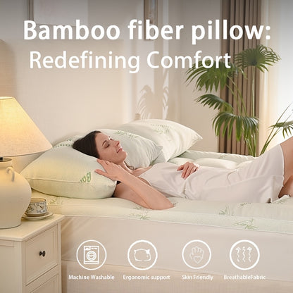 Cooling Pillows for Sleeping Set of 2 - Bamboo Fiber Bed Pillows for Back, Stomach & Side Sleepers, Soft Breathable Shredded Memory Foam Pillow with Washable Cover, Standard Queen King, Bundle Sets