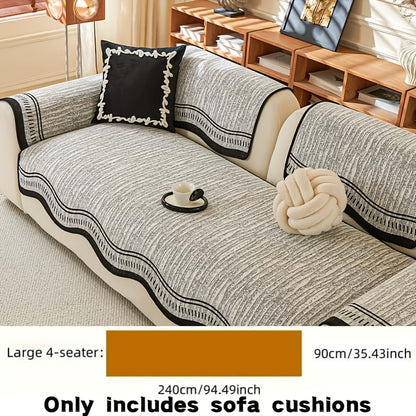 Chenille Sofa Cover Cushion 2 3 4 Seater Non-Slip Anti-Scratch Couch Protector, Premium Minimalist Sofa Slipcover All Season Universal Fit for Living Room Bedroom, Black Grey Beige Coffee