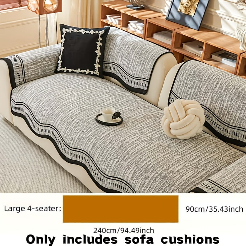 Chenille Sofa Cover Cushion 2 3 4 Seater Non-Slip Anti-Scratch Couch Protector, Premium Minimalist Sofa Slipcover All Season Universal Fit for Living Room Bedroom, Black Grey Beige Coffee
