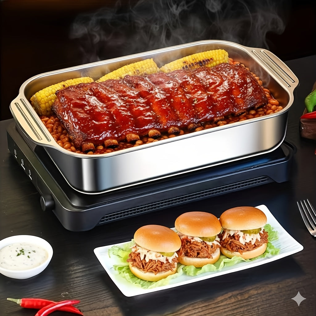 Stainless Steel Roasting Pan Set 4pcs with Lids – 6L Large Capacity 16-Inch Deep Baking Pans for Turkey Lasagna Fish Chicken, Dishwasher Safe, Thanksgiving Christmas Gift