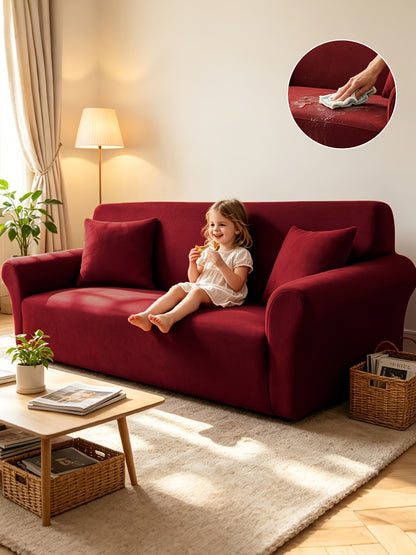 Stretch Sofa Cover with Elastic Band – Milk Fiber Slipcover, Machine Washable, Fits 1 to 4-Seater Sofas & Armchairs, Red Gray Blue Black Coffee