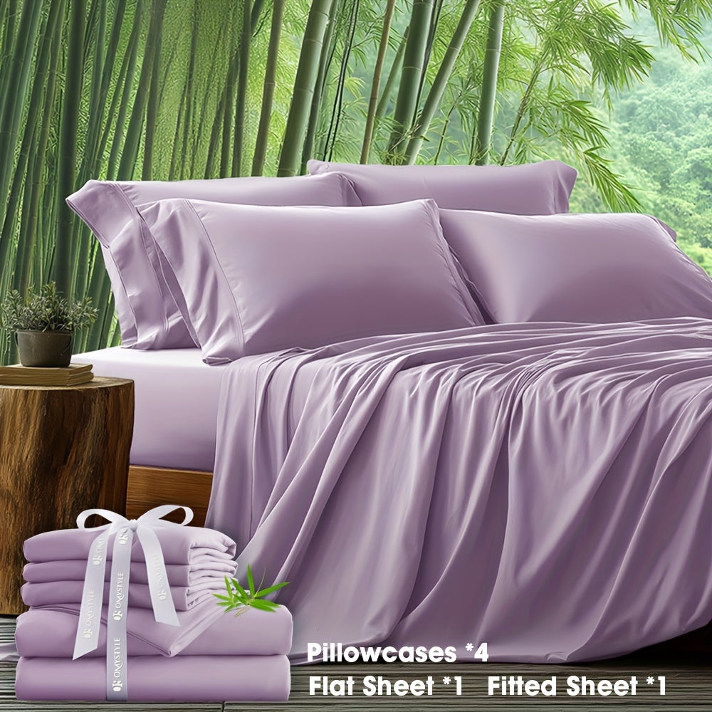 6-Piece Bamboo Blend Bed Sheet Set Ultra Soft Breathable Deep Pocket Fitted Sheet Flat Sheet 4 Pillowcases for Hot Sleepers Twin Full Queen King