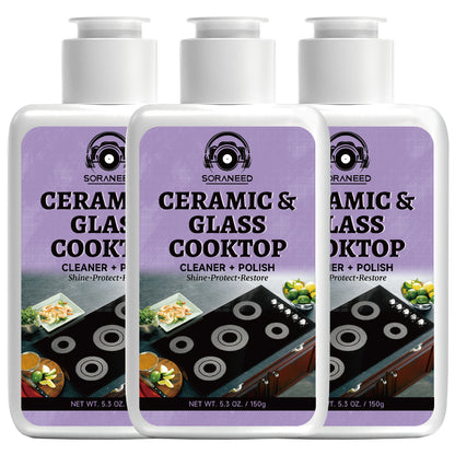 Ceramic Stove Cleaning Kit Fast-Acting Stovetop Cleaner Removes Burnt-On Grease & Stains Without Scratching – Non-Toxic Citric Acid Cream Cleaner for Glass Ceramic Cooktop, Safe & Unscented