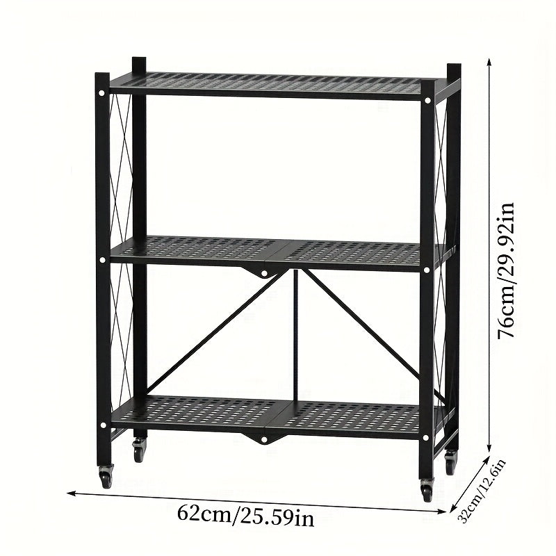Rolling Storage Rack with Wheels 3 4 5 Tier Foldable Metal Shelving Unit Heavy Duty 50 lbs Per Shelf – Mobile Floor Standing Storage Shelf for Office Home Living Room Garage Black White