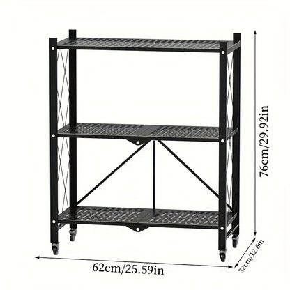 Rolling Storage Rack with Wheels 3 4 5 Tier Foldable Metal Shelving Unit Heavy Duty 50 lbs Per Shelf – Mobile Floor Standing Storage Shelf for Office Home Living Room Garage Black White